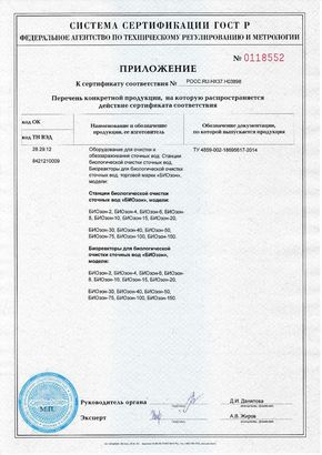 Сертификат септиков Биозон 2